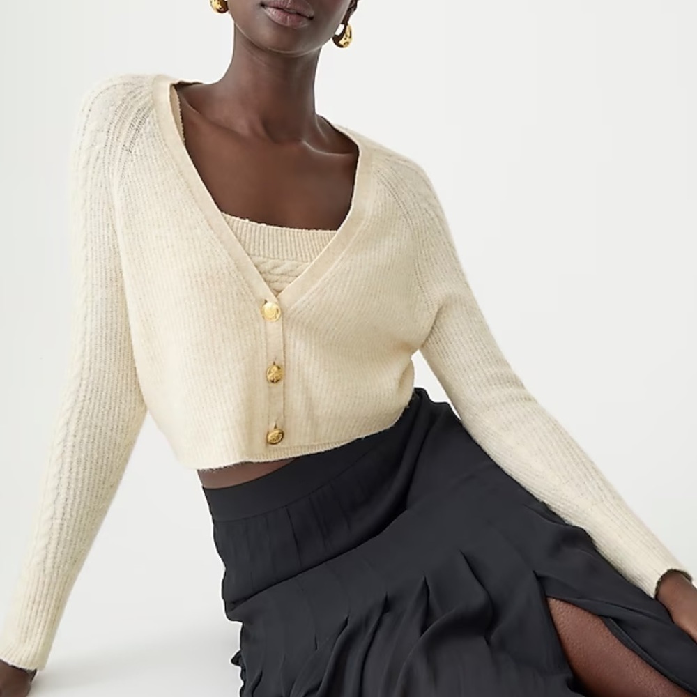 J crew Supersoft cropped cable-knit sweater-tank set
Heather natural nwot